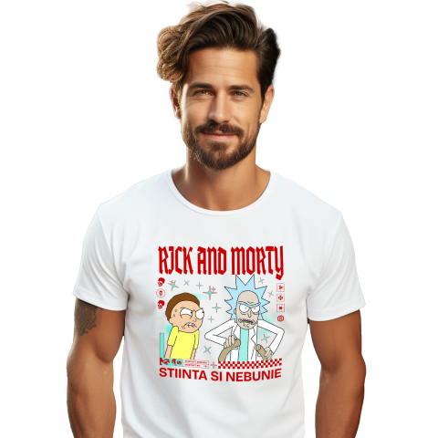 Desene Animate - Tricou Barbati cu Rick & Morty Fac Un Nou Experiment 100% Bumbac, Alb, M