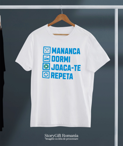 Tricou Femei, Barbati, Copii, Fata, Baiat, Unisex Personalizat Rutina Zilnică Haioasă Gamer Bărbat - Mananca Dormi Joaca-te Repeta [2]