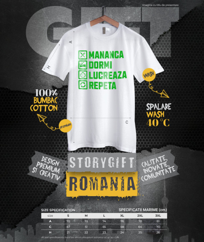 Tricou Femei, Barbati, Copii, Fata, Baiat, Unisex Personalizat Mănâncă, Dormi, Lucrează, Repetă – Design Haios pentru Iubitorii de Muncă [3]