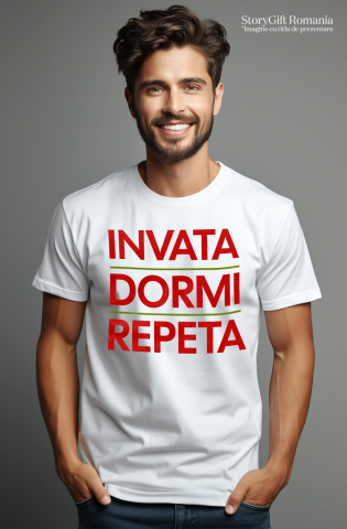 Tricou Femei, Barbati, Copii, Fata, Baiat, Unisex Personalizat Rutina Zilnică a Studenților și Copiilor – Educație, Școală și Somn [1]