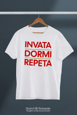 Tricou Femei, Barbati, Copii, Fata, Baiat, Unisex Personalizat Rutina Zilnică a Studenților și Copiilor – Educație, Școală și Somn [2]