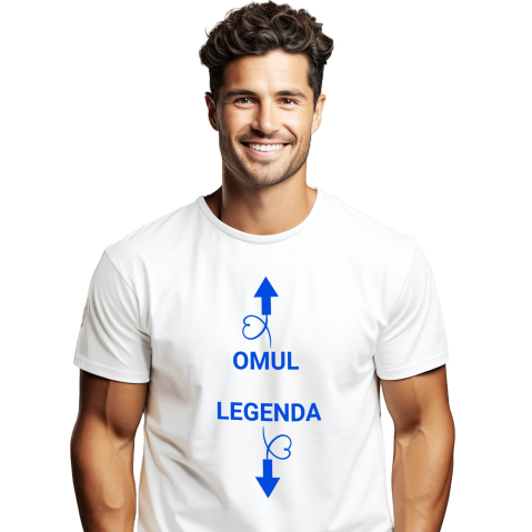 Tricou Femei, Barbati, Copii, Fata, Baiat, Unisex Personalizat „Omul Legendar” cu Săgeți și Inimioare – Mesaj Haios și Sarcastic pentru Cadouri Personalizate