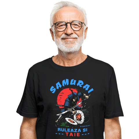 Mancare - Tricou Femei, Barbati, Copii, Fata, Baiat, Unisex Personalizat Samurai Ninja cu Sabie Ascuțită și Sushi - Cadouri Personalizate pentru Iubitorii de Mâncare Chinezească și Umor