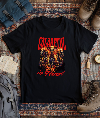Tricou Femei, Barbati, Copii, Fata, Baiat, Unisex Personalizat Schelete și Cai în Flăcări - Calaretul în Flăcări Halloween - Cadouri Personalizate Groază [2]