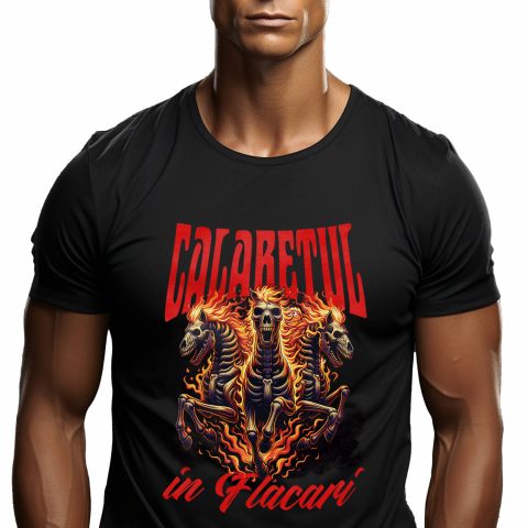 Supereroi - Tricou Femei, Barbati, Copii, Fata, Baiat, Unisex Personalizat Schelete și Cai în Flăcări - Calaretul în Flăcări Halloween - Cadouri Personalizate Groază
