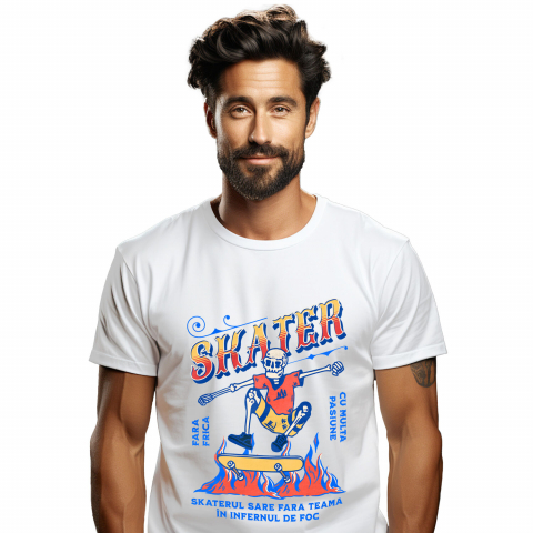 Tricou Personalizat - Tricou Femei, Barbati, Copii, Fata, Baiat, Unisex Personalizat Schelet Skateboard Craniu în Flăcări – Design Extrem pentru Skateri