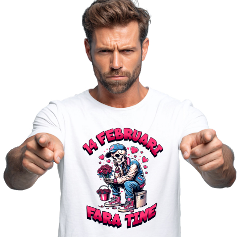 Tricou Femei, Barbati, Copii, Fata, Baiat, Unisex Personalizat „Schelete Cu Buchet De Flori Trist - Cadou Personalizat „14 Februarie Fără Tine, Dragoste” pentru Familie, Copii și Prieteni de Valentine's Day”