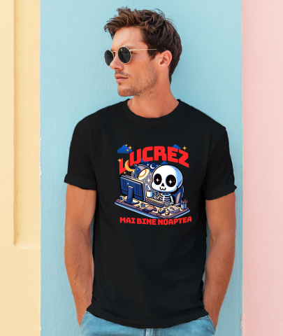 Tricou Femei, Barbati, Copii, Fata, Baiat, Unisex Personalizat Schelete Uman Lucrez Noaptea – Cafea, Calculator, Viața de IT-ist [1]