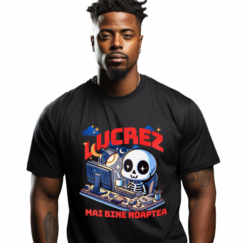 MESERII - Tricou Femei, Barbati, Copii, Fata, Baiat, Unisex Personalizat Schelete Uman Lucrez Noaptea – Cafea, Calculator, Viața de IT-ist