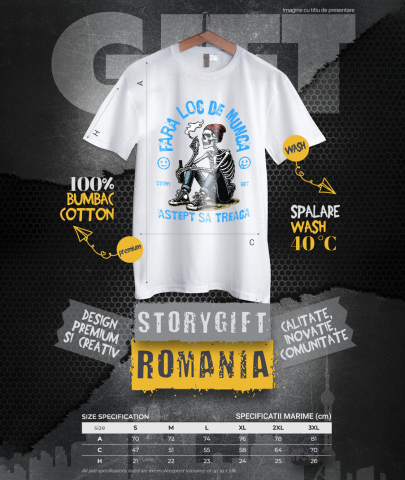 Tricou Femei, Barbati, Copii, Fata, Baiat, Unisex Personalizat Schelet Uman cu Țigară și Bere - Cadou Personalizat „Fără Loc de Muncă, Aștept să Treacă Oboseala” [3]