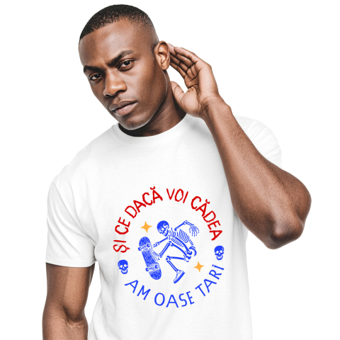 Sport - Tricou Femei, Barbati, Copii, Fata, Baiat, Unisex Personalizat Ilustrație amuzantă cu un schelet pe skateboard, într-un stil cool și dinamic, potrivit pentru fanii sporturilor extreme și designurilor originale.