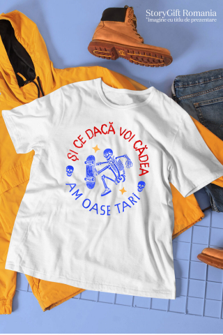 Tricou Femei, Barbati, Copii, Fata, Baiat, Unisex Personalizat Ilustrație amuzantă cu un schelet pe skateboard, într-un stil cool și dinamic, potrivit pentru fanii sporturilor extreme și designurilor originale. [2]