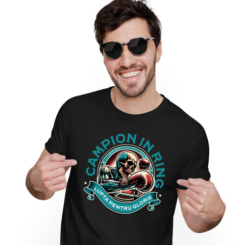 Tricou Femei, Barbati, Copii, Fata, Baiat, Unisex Personalizat Schelet Boxer – Campion în Ring, Motivație și Forță