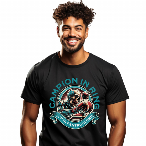 Tricou Personalizat - Tricou Femei, Barbati, Copii, Fata, Baiat, Unisex Personalizat Schelet Boxer – Campion în Ring, Motivație și Forță
