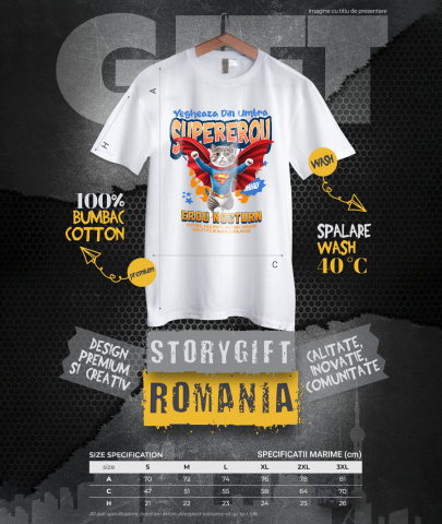 Tricou Femei, Barbati, Copii, Fata, Baiat, Unisex Personalizat Imagine cu o pisică Scottish Fold îmbrăcată în costum de Superman, cu pelerină roșie. Design original, perfect pentru produse personalizate dedicate iubitorilor de pisici și fanilor supereroilor. [3]