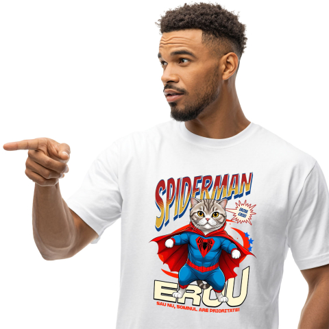 SuperEroi si Personaje TV - Tricou Femei, Barbati, Copii, Fata, Baiat, Unisex Personalizat Pisică Scottish Fold în Costum Spider-Man - Cadou Personalizat pentru Iubitorii de Pisici și Copii