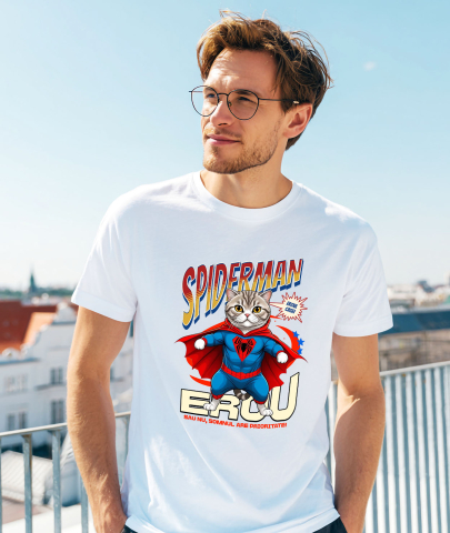 Tricou Femei, Barbati, Copii, Fata, Baiat, Unisex Personalizat Pisică Scottish Fold în Costum Spider-Man - Cadou Personalizat pentru Iubitorii de Pisici și Copii [1]