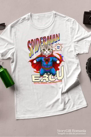 Tricou Femei, Barbati, Copii, Fata, Baiat, Unisex Personalizat Pisică Scottish Fold în Costum Spider-Man - Cadou Personalizat pentru Iubitorii de Pisici și Copii [2]