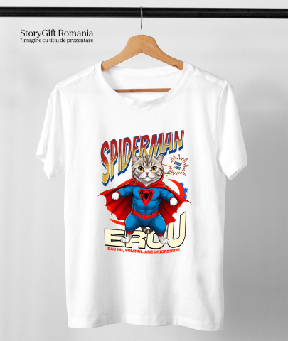 Tricou Femei, Barbati, Copii, Fata, Baiat, Unisex Personalizat Pisică Scottish Fold în Costum Spider-Man - Cadou Personalizat pentru Iubitorii de Pisici și Copii [2]