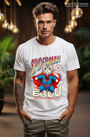 Tricou Femei, Barbati, Copii, Fata, Baiat, Unisex Personalizat Pisică Scottish Fold în Costum Spider-Man - Cadou Personalizat pentru Iubitorii de Pisici și Copii [1]