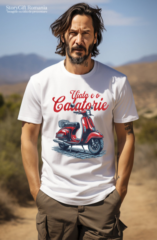 Tricou Femei, Barbati, Copii, Fata, Baiat, Unisex Personalizat Scuter Roșu Clasic – Plimbare Romantică și Aventură pentru Iubitorii de Călătorii [1]