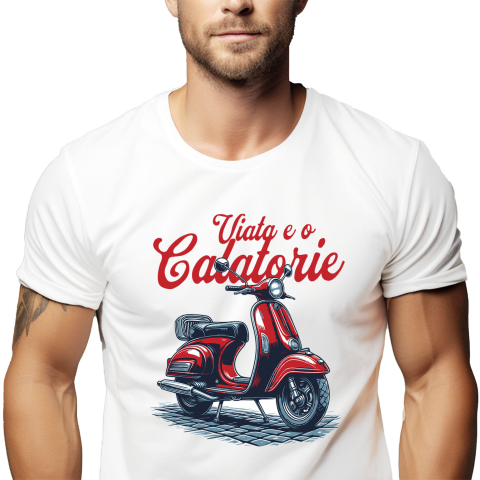 Motociclete - Tricou Femei, Barbati, Copii, Fata, Baiat, Unisex Personalizat Scuter Roșu Clasic – Plimbare Romantică și Aventură pentru Iubitorii de Călătorii