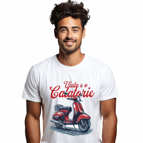 Tricou Femei, Barbati, Copii, Fata, Baiat, Unisex Personalizat Scuter Roșu Clasic – Plimbare Romantică și Aventură pentru Iubitorii de Călătorii