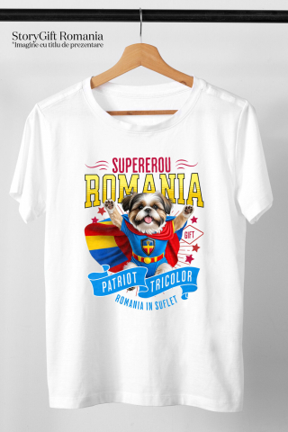 Tricou Femei, Barbati, Copii, Fata, Baiat, Unisex Personalizat Shih Tzu în Costum de Căpitan România – Cadou Personalizat pentru Iubitorii de Câini [2]
