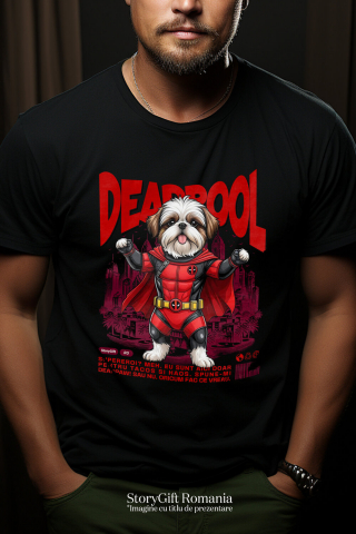Tricou Femei, Barbati, Copii, Fata, Baiat, Unisex Personalizat Shih Tzu în Costum Deadpool – Câine Supererou Amuzant și Personalizat [1]