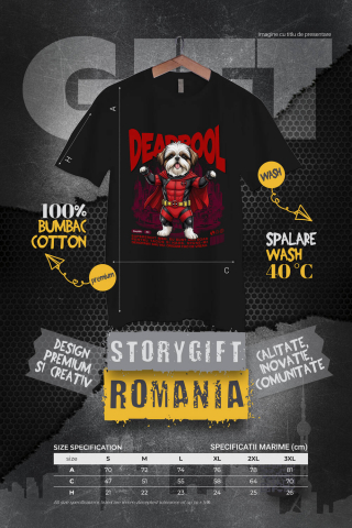 Tricou Femei, Barbati, Copii, Fata, Baiat, Unisex Personalizat Shih Tzu în Costum Deadpool – Câine Supererou Amuzant și Personalizat [3]