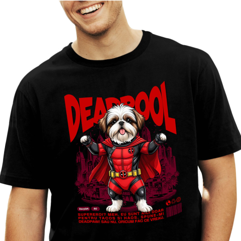 SuperEroi si Personaje TV - Tricou Femei, Barbati, Copii, Fata, Baiat, Unisex Personalizat Shih Tzu în Costum Deadpool – Câine Supererou Amuzant și Personalizat