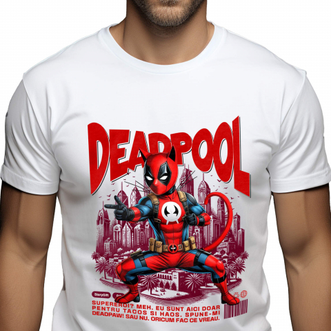 Supereroi - Tricou Femei, Barbati, Copii, Fata, Baiat, Unisex Personalizat Pisică Siameză în Costum Deadpool – Supererou Amuzant pentru Iubitorii de Animale