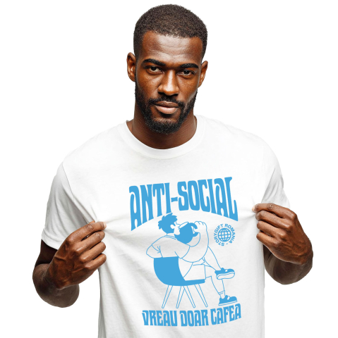 Tricou Femei, Barbati, Copii, Fata, Baiat, Unisex Personalizat „Cana de Cafea Imensa pentru Bărbați - Cadou Personalizat 'Anti-social, Vreau Doar Cafea'”