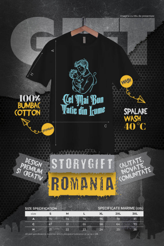Tricou Femei, Barbati, Copii, Fata, Baiat, Unisex Personalizat Silueta Tata și Copil „Cel Mai Bun Tatic Din Lume” – Cadou Personalizat Pentru Tati și Familie [3]