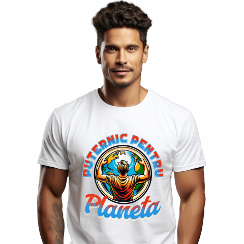 Tricou Femei, Barbati, Copii, Fata, Baiat, Unisex Personalizat "Silueta Umană Bărbat și Planeta Pământ - Produse Personalizate pentru Familie, Copii, Tati și Prieteni"