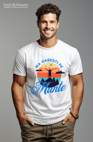 Tricou Femei, Barbati, Copii, Fata, Baiat, Unisex Personalizat "Silueta Umana Pe Munte la Apus de Soare – Aventură și Relaxare în Natură" [1]