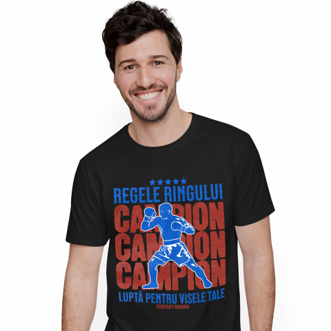 Tricou Femei, Barbati, Copii, Fata, Baiat, Unisex Personalizat Siluetă Boxer – Regele Ringului, Motivație și Sport de Contact