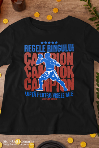 Tricou Femei, Barbati, Copii, Fata, Baiat, Unisex Personalizat Siluetă Boxer – Regele Ringului, Motivație și Sport de Contact [2]