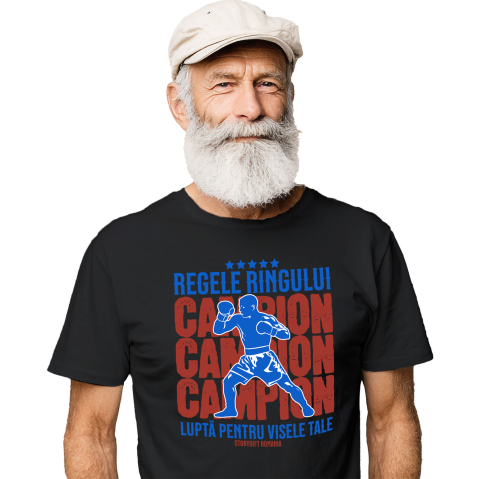 Tricou Femei, Barbati, Copii, Fata, Baiat, Unisex Personalizat Siluetă Boxer – Regele Ringului, Motivație și Sport de Contact