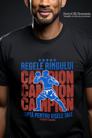 Tricou Femei, Barbati, Copii, Fata, Baiat, Unisex Personalizat Siluetă Boxer – Regele Ringului, Motivație și Sport de Contact [1]