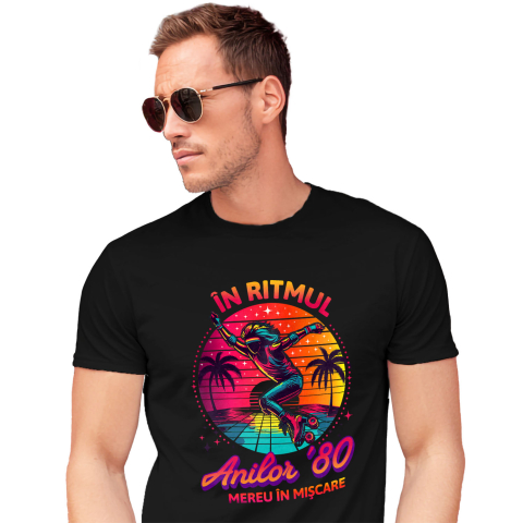 Retro - Tricou Femei, Barbati, Copii, Fata, Baiat, Unisex Personalizat Siluetă Umană pe Role Disco - Cadou Personalizat În Ritmul Anilor 80