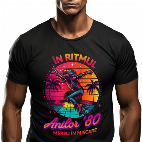 RETRO - Tricou Femei, Barbati, Copii, Fata, Baiat, Unisex Personalizat Siluetă Umană pe Role Disco - Cadou Personalizat În Ritmul Anilor 80