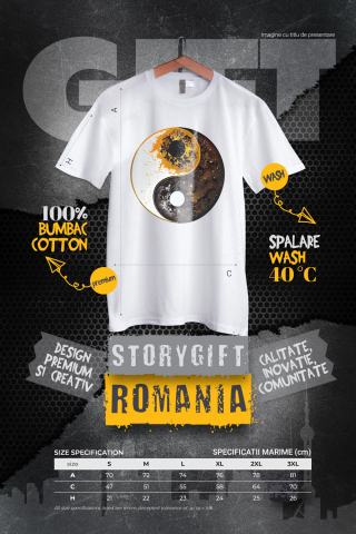 Tricou Barbati Cu Simbol Ying Si Yang, Bine Si Rau, Discrepanta Dintre Alb Si Negru, Crezatorii De Mit,  cu imprimeu pe Fata, 100% Bumbac,  Alb, M [3]