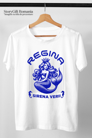 Tricou Femei, Barbati, Copii, Fata, Baiat, Unisex Personalizat Sirena de Mare cu Coroană și Păr Lung - Regină a Mării pentru Cadouri Unice [2]