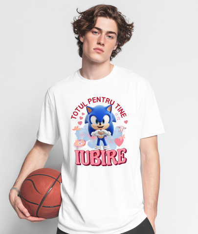 Tricou Barbati cu Sonic, Iubire, Dragoste, Afectiune, Inima 100% Bumbac, Alb, M [1]
