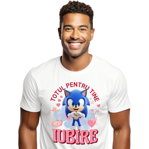 Tricouri - Tricou Barbati cu Sonic, Iubire, Dragoste, Afectiune, Inima 100% Bumbac, Alb, M