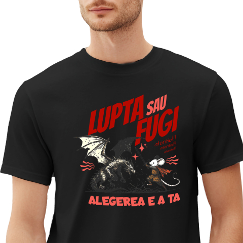 Tricou Femei, Barbati, Copii, Fata, Baiat, Unisex Personalizat Soricel Alb Contra Dragon - Luptă Sau Fugi, Alegerea Este A Ta