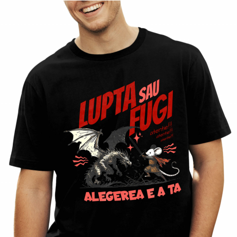 BASME - Tricou Femei, Barbati, Copii, Fata, Baiat, Unisex Personalizat Soricel Alb Contra Dragon - Luptă Sau Fugi, Alegerea Este A Ta
