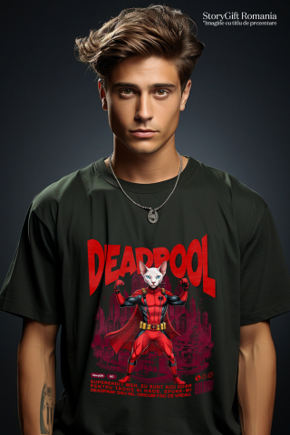 Tricou Femei, Barbati, Copii, Fata, Baiat, Unisex Personalizat Pisică Sphynx în Costum Deadpool – Supererou Haioș pentru Iubitorii de Animale [1]