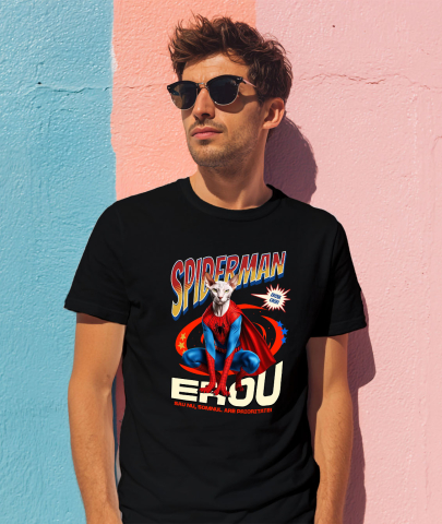 Tricou Femei, Barbati, Copii, Fata, Baiat, Unisex Personalizat Pisică Sphynx în Costum Spider-Man cu Pelerină - Cadou Personalizat pentru Iubitorii de Pisici și Copii [1]